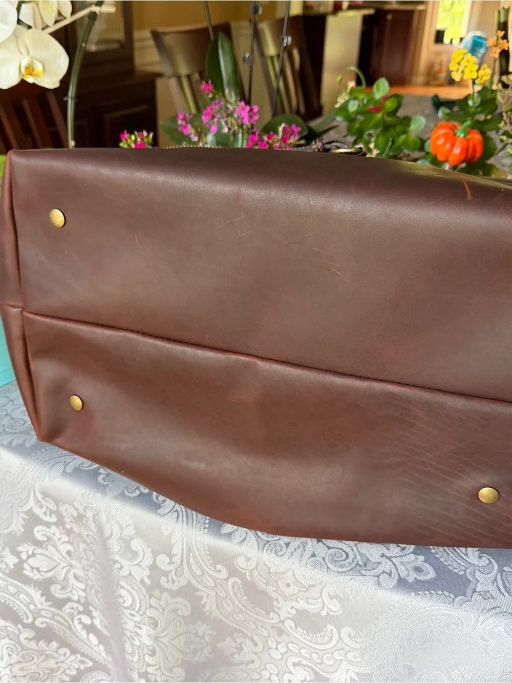Men's Leather Duffel Bag - Dark Brown Travel Carryall